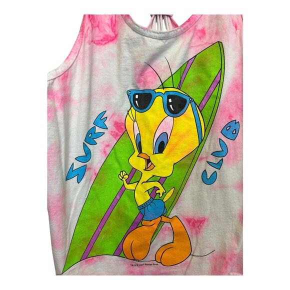 90s Vintage Retro Tie Dye Tweety Bird Grunge Tank Top Distressed Thrashed OS - Picture 2 of 6